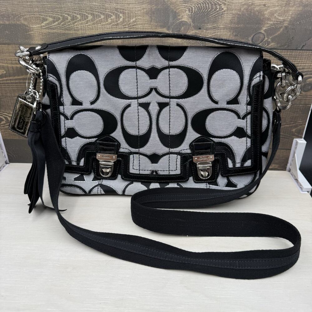 Coach Poppy Signature C Metallic Sateen & Leather Messenger Flap Satchel 18352
